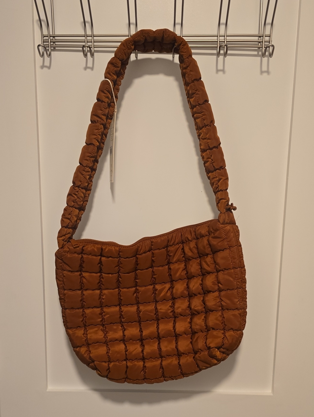Madison West Quilted Shoulder Bag in Brown